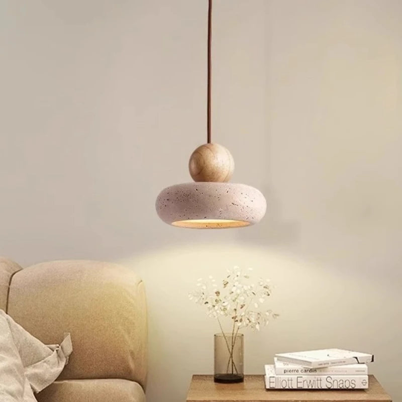 Lámpara colgante de travertino Velora de estilo japandi