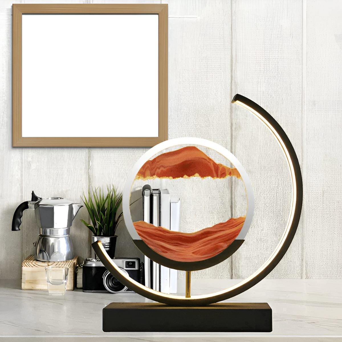 Lámpara de mesa minimalista de aluminio Sandveil con arte de arena