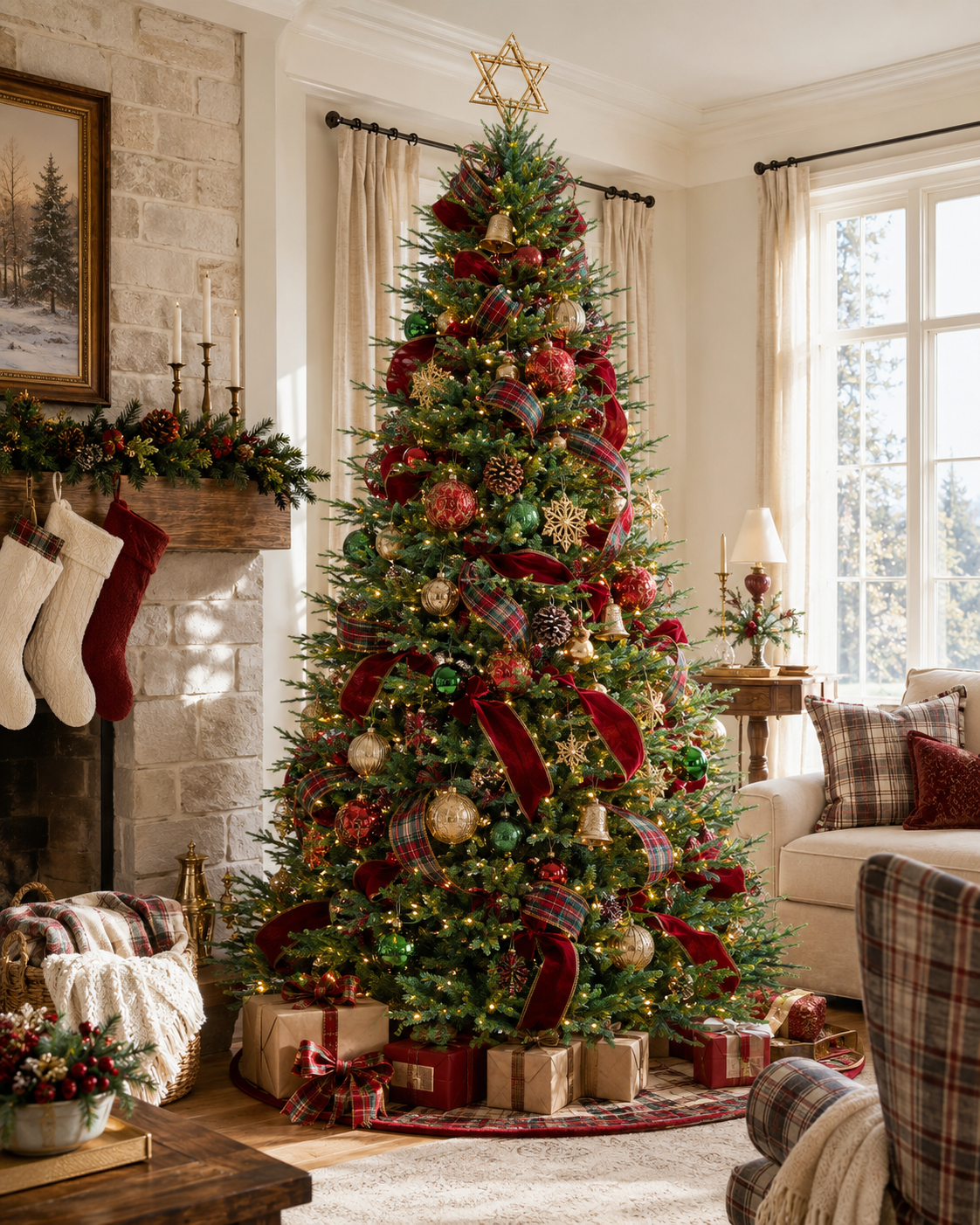 Árbol de Navidad Skovra Classic de PE/PVC de 12 pies con iluminación incorporada