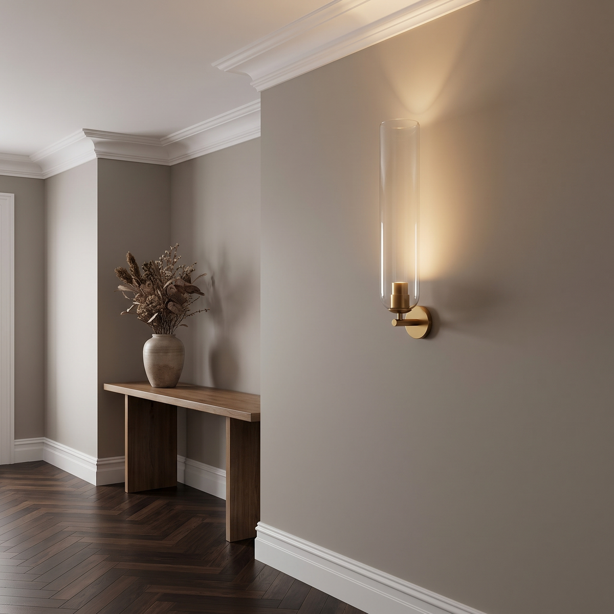 Aplique de pared con cilindro de vidrio alto