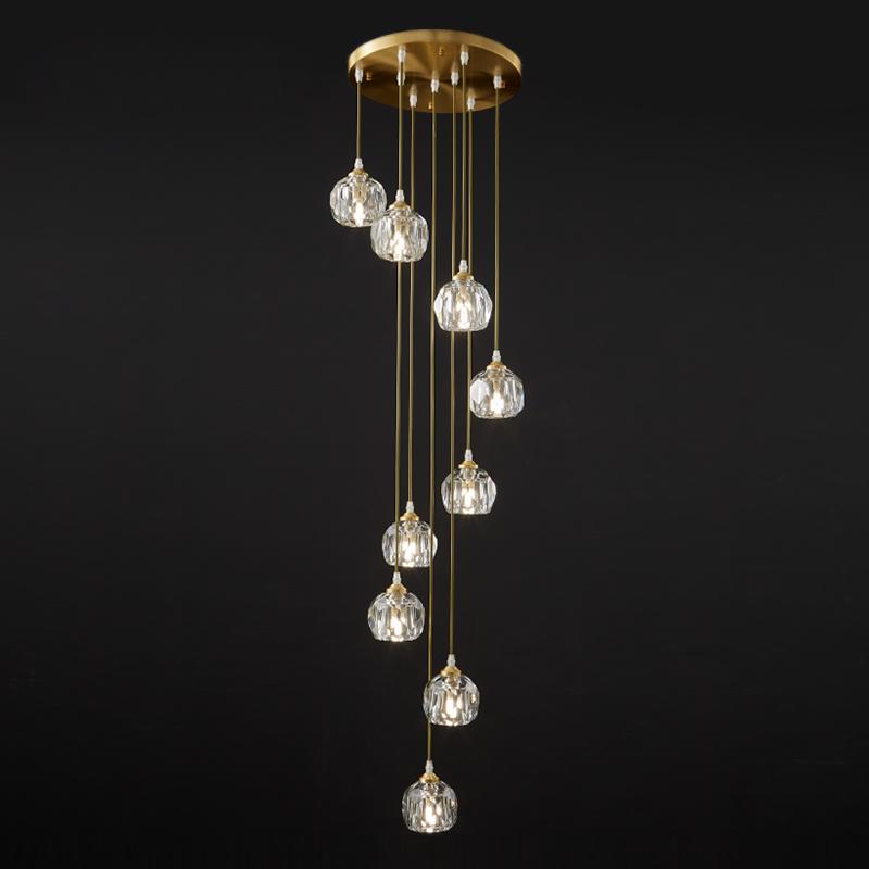 Lámpara colgante de esfera de cristal en cascada