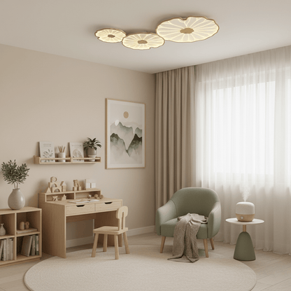Lámpara de techo Waterlily con acabado de veta de madera