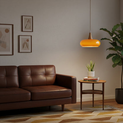 Lámpara colgante de vidrio, madera y guijarros