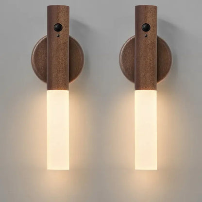 Lámpara de pared minimalista de madera Oakmira con sensor de movimiento