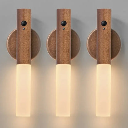 Lámpara de pared minimalista de madera Oakmira con sensor de movimiento
