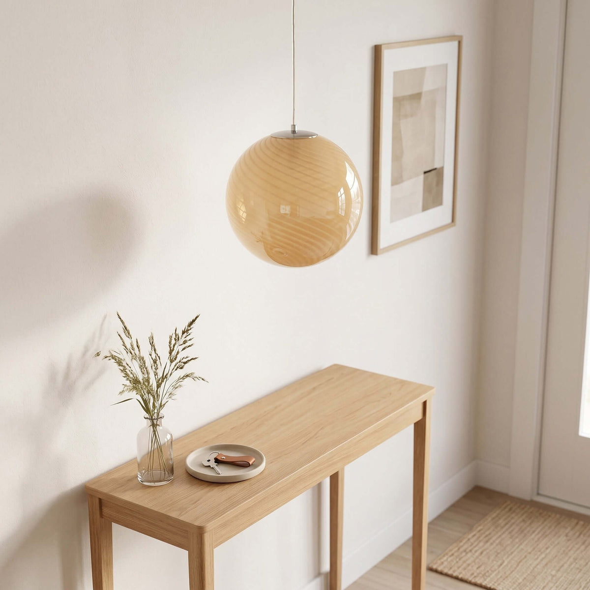 Lámpara colgante con esfera de vidrio en espiral