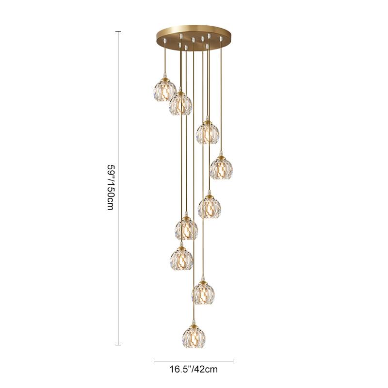 Lámpara colgante de esfera de cristal en cascada