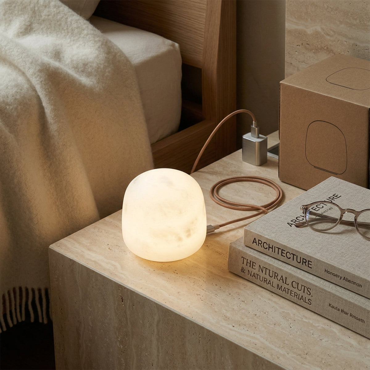 Lámpara de mesa minimalista de alabastro Alvane
