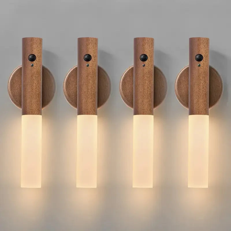 Lámpara de pared minimalista de madera Oakmira con sensor de movimiento