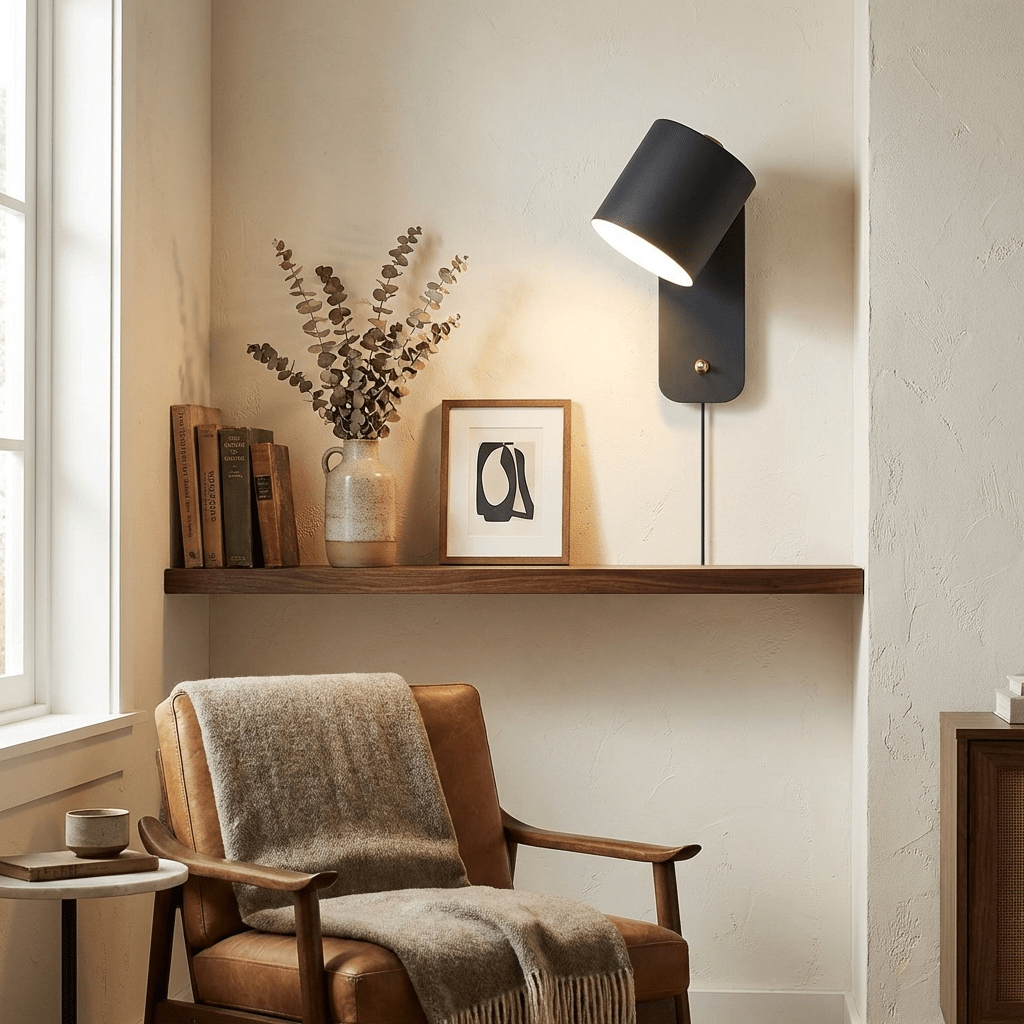 Aplique de pared cilíndrico giratorio con enchufe