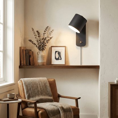 Aplique de pared cilíndrico giratorio con enchufe