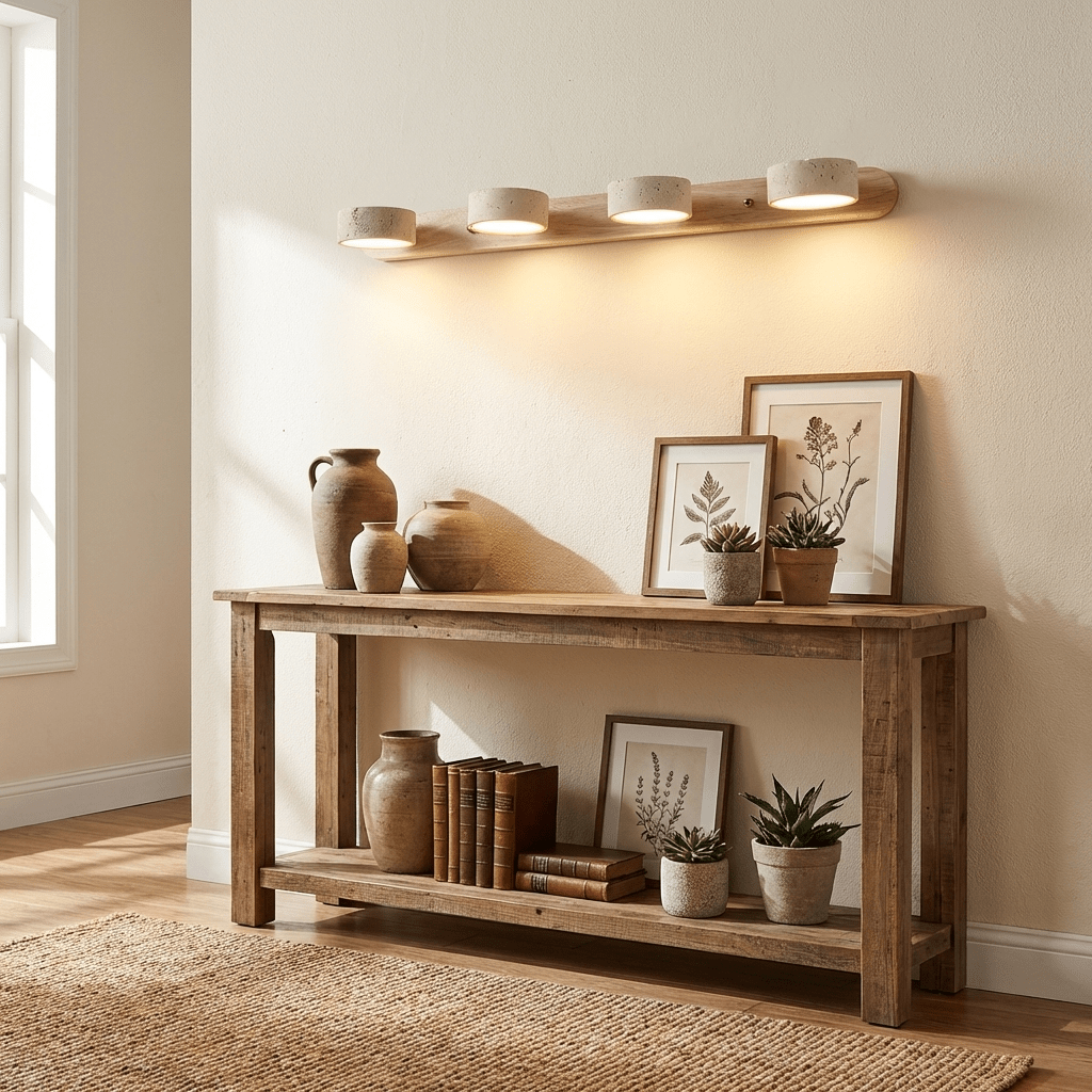 Lámpara de pared para tocador de madera y travertino