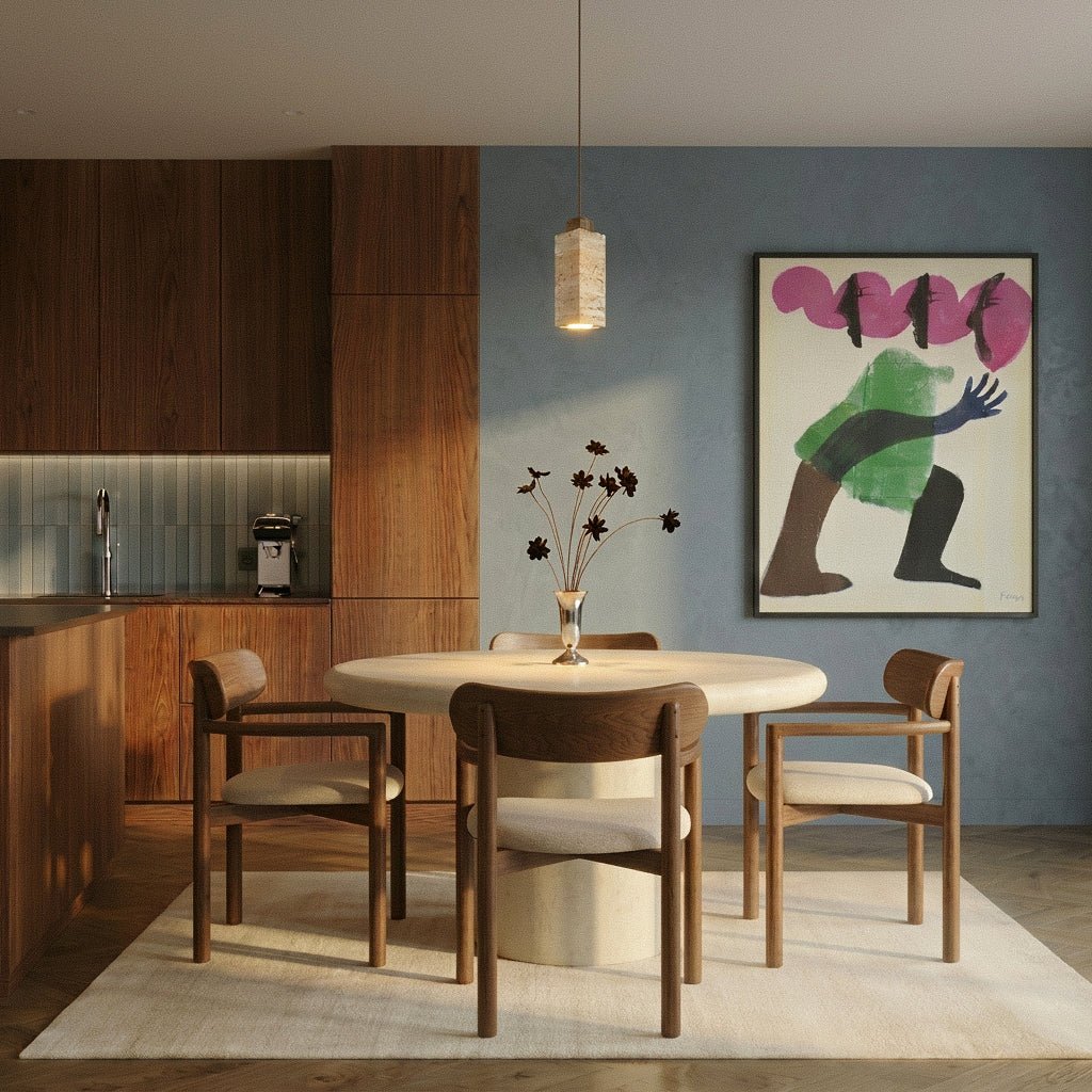 Lámpara colgante delgada de madera y travertino