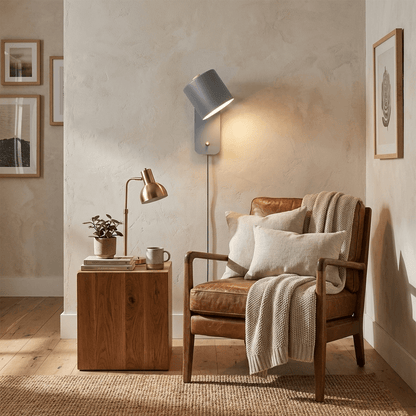Aplique de pared cilíndrico giratorio con enchufe