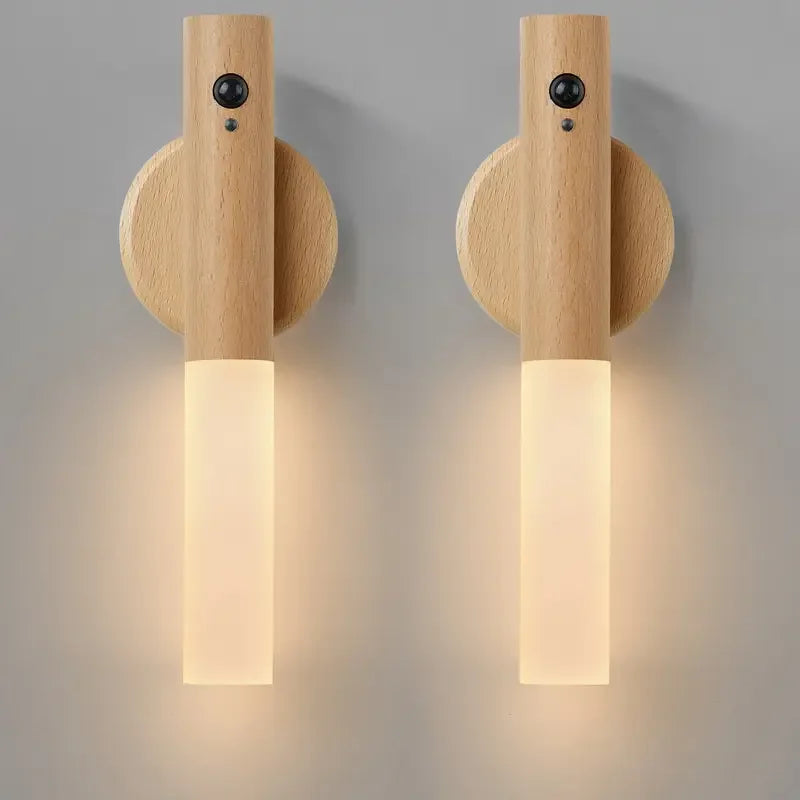 Lámpara de pared minimalista de madera Oakmira con sensor de movimiento