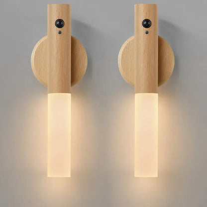 Lámpara de pared minimalista de madera Oakmira con sensor de movimiento