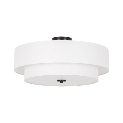 Lámpara de techo semiempotrada con pantalla de lino blanco en forma de tambor