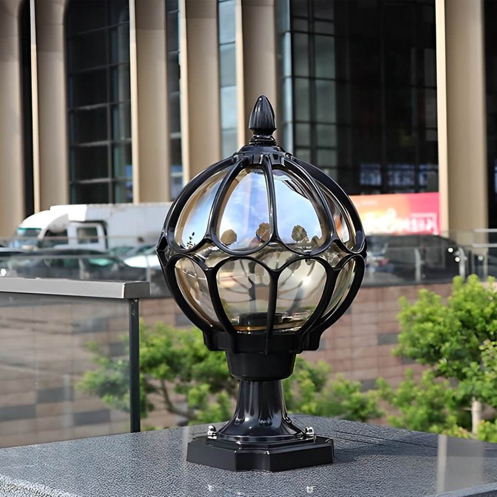 Farol clásico de vidrio con rejilla para poste
