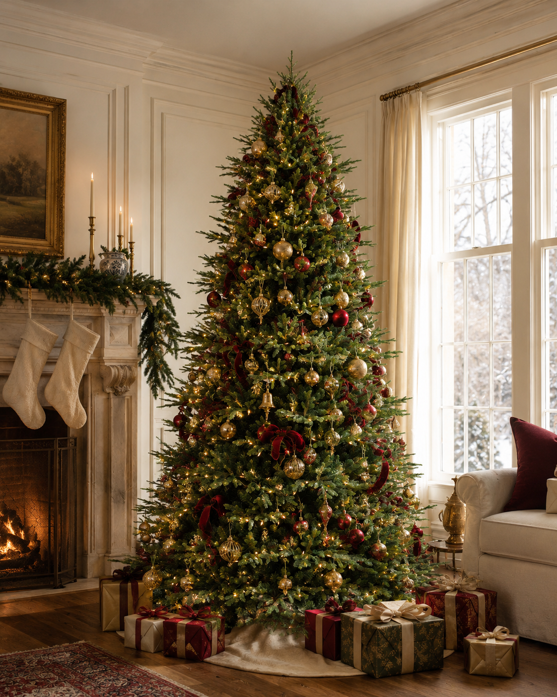 Árbol de Navidad Skovra Classic de PE/PVC de 12 pies con iluminación incorporada