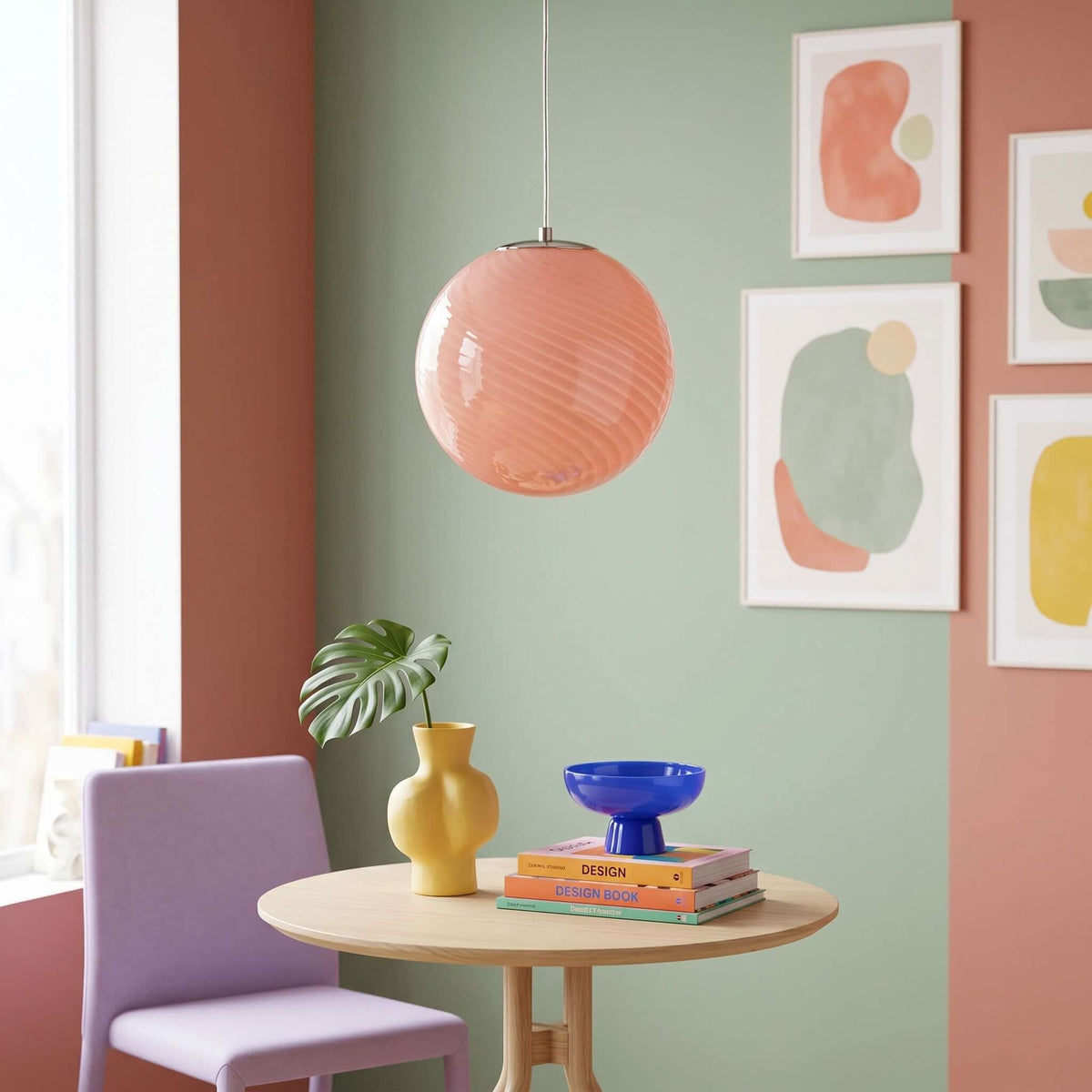 Lámpara colgante con esfera de vidrio en espiral