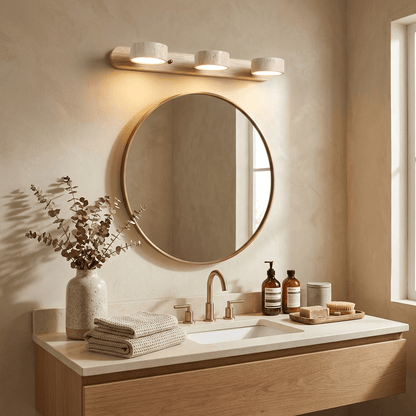 Lámpara de pared para tocador de madera y travertino