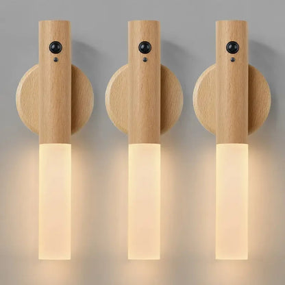 Lámpara de pared minimalista de madera Oakmira con sensor de movimiento