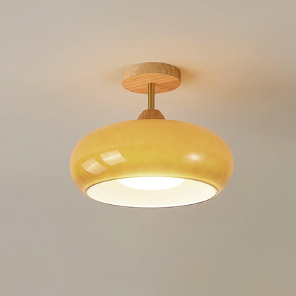 Lámpara de techo ovalada de vidrio y madera