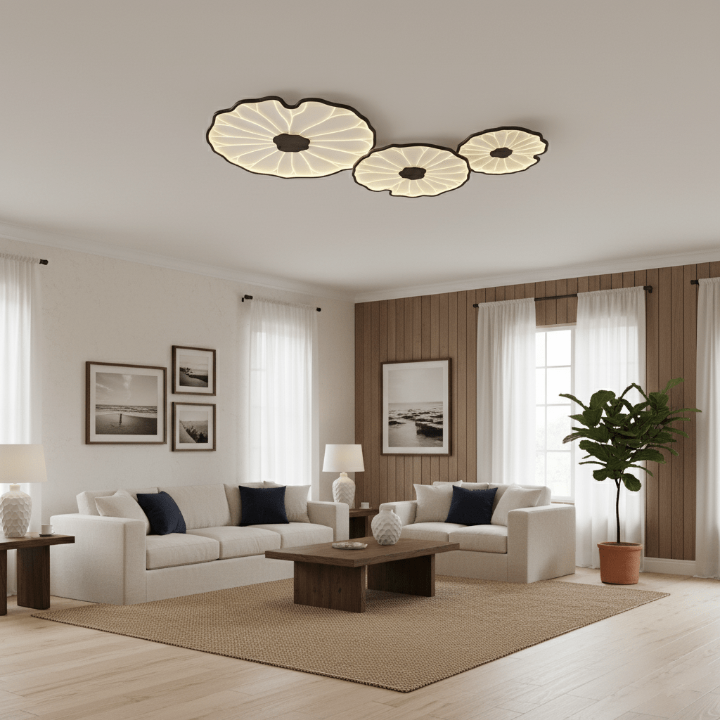 Lámpara de techo Waterlily con acabado de veta de madera