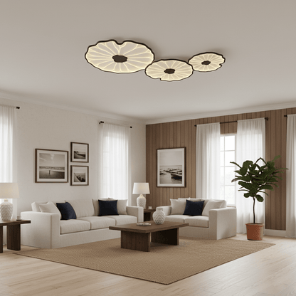 Lámpara de techo Waterlily con acabado de veta de madera
