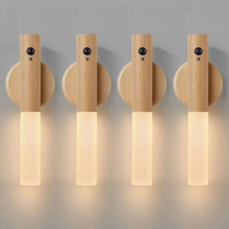 Lámpara de pared minimalista de madera Oakmira con sensor de movimiento