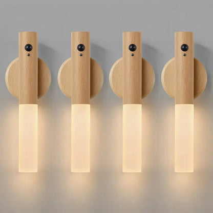 Lámpara de pared minimalista de madera Oakmira con sensor de movimiento