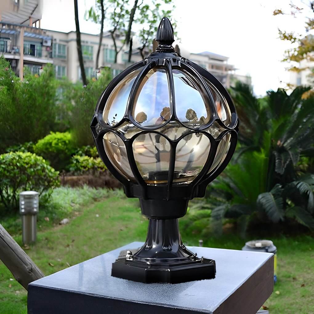 Farol clásico de vidrio con rejilla para poste