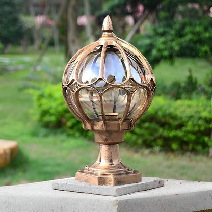 Farol clásico de vidrio con rejilla para poste