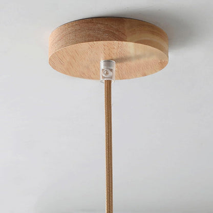 Lámpara colgante de vidrio opalino y madera