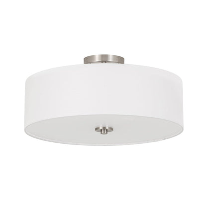 Lámpara de techo semiempotrada con pantalla de lino blanco en forma de tambor
