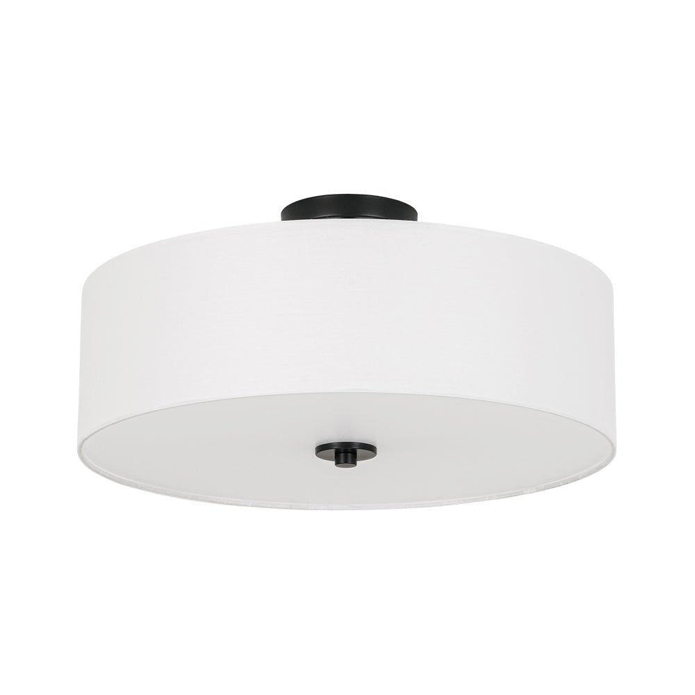 Lámpara de techo semiempotrada con pantalla de lino blanco en forma de tambor