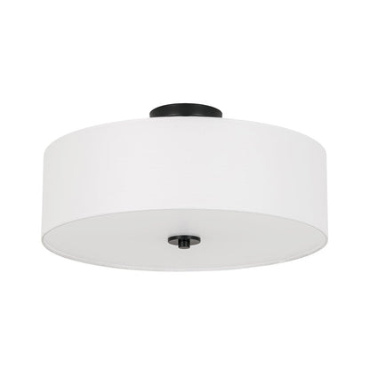 Lámpara de techo semiempotrada con pantalla de lino blanco en forma de tambor