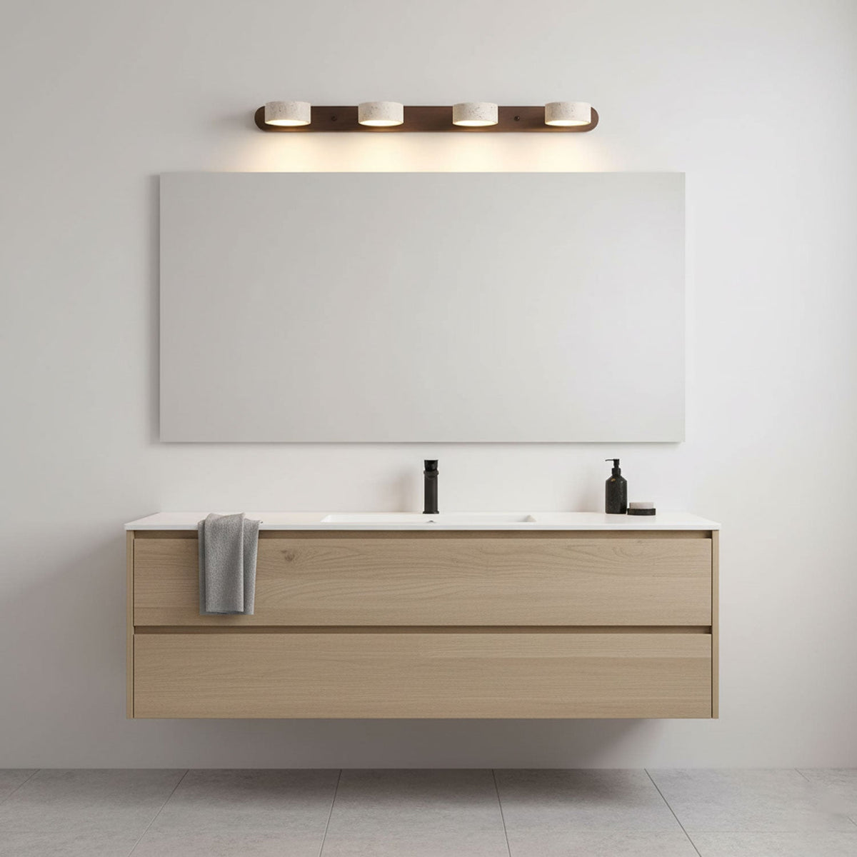 Lámpara de pared para tocador de madera y travertino