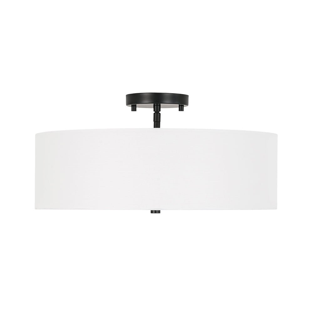 Lámpara de techo semiempotrada con pantalla de lino blanco en forma de tambor