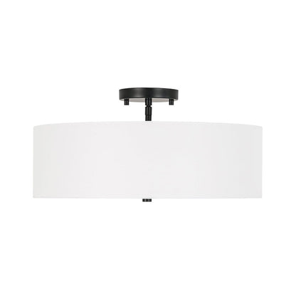 Lámpara de techo semiempotrada con pantalla de lino blanco en forma de tambor