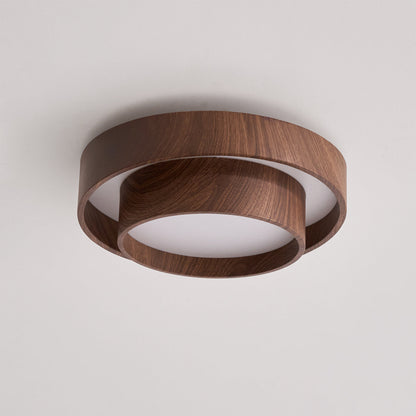 Lámpara de techo de espiral y anillo de nogal