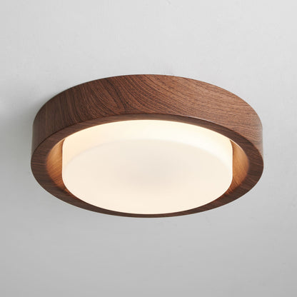 Lámpara de techo redonda de madera y vidrio