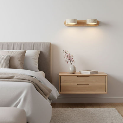 Lámpara de pared para tocador de madera y travertino