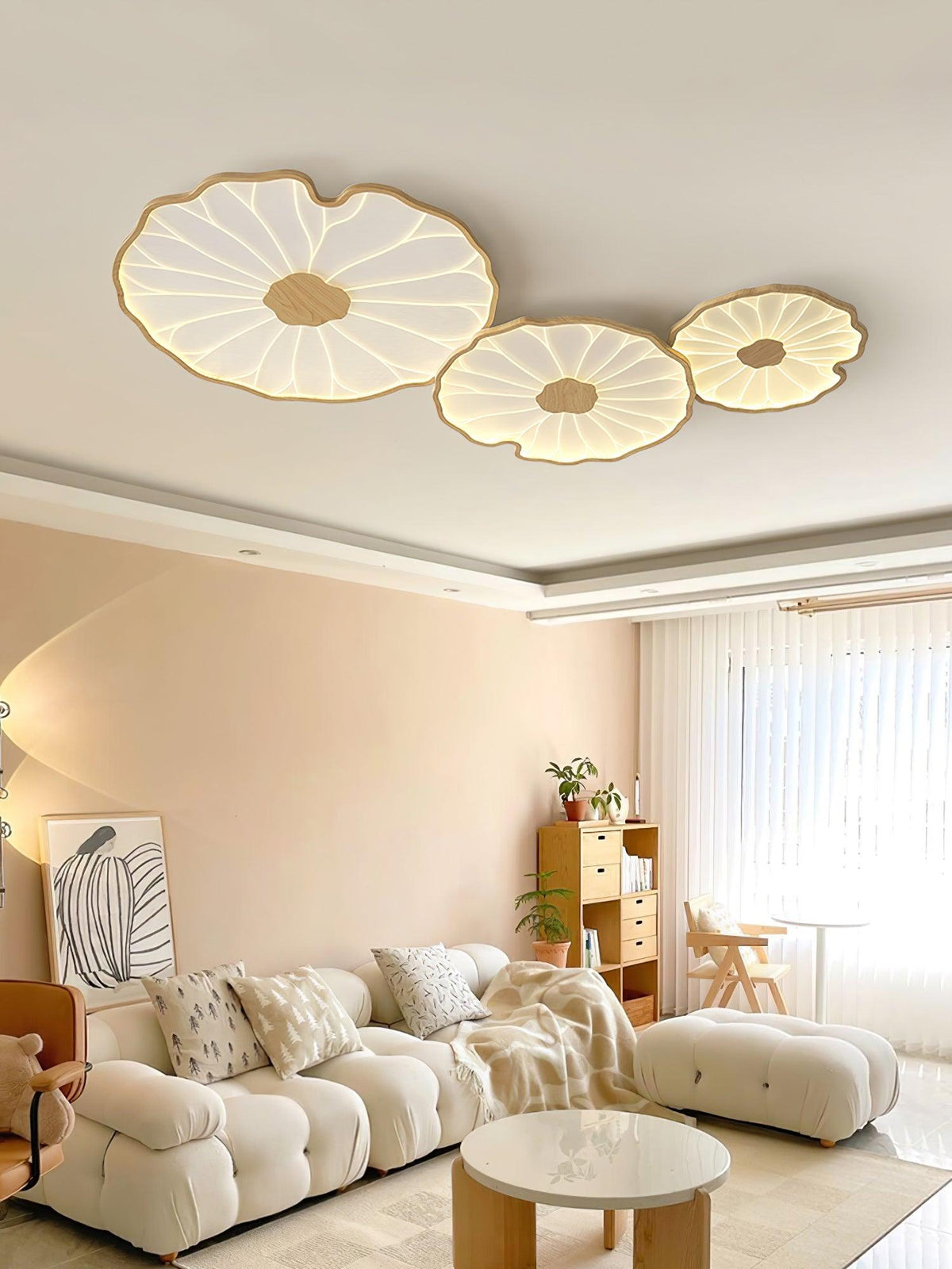 Lámpara de techo Waterlily con acabado de veta de madera