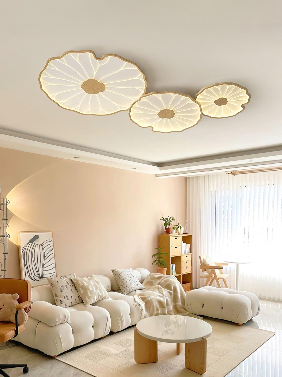 Lámpara de techo Waterlily con acabado de veta de madera