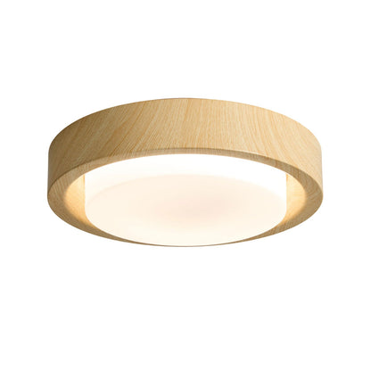 Lámpara de techo redonda de madera y vidrio