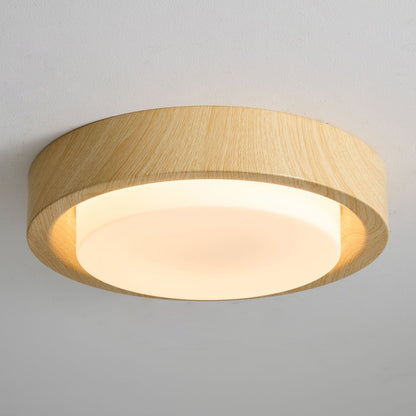 Lámpara de techo redonda de madera y vidrio