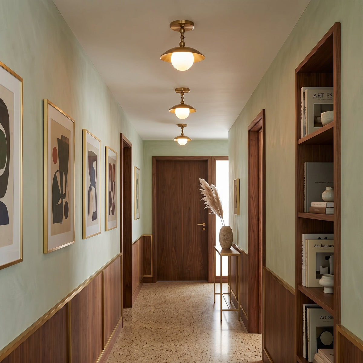 Lámpara de techo de latón con cúpula y montaje semiempotrado