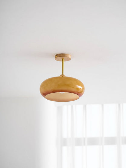 Lámpara de techo ovalada de vidrio y madera