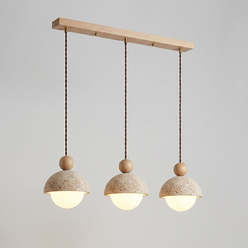 Lámpara colgante de madera con cúpula de travertino